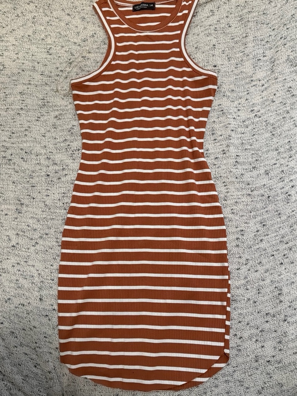 Striped Ribbed Midi Dress in Rust and White